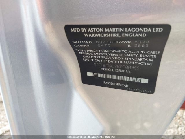 2011 ASTON MARTIN RAPIDE SCFHDDAJ7BAF00969 Photo 8