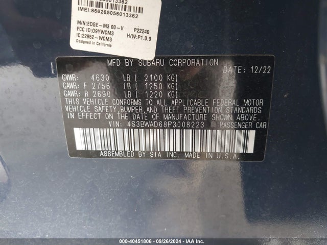 4S3BWAD68P3008223 Subaru Legacy Premium