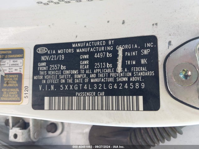 KIA Optima Lx 2020 5XXGT4L32LG424589 Image 9