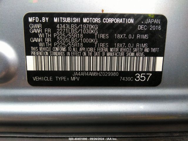 JA4AR4AW8HZ029980 Mitsubishi Outlander Sport 2.4 Sel