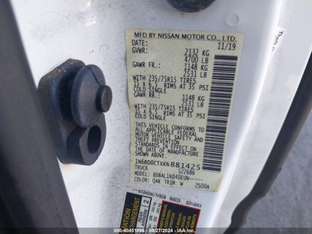 1N6BD0CTXKN881425 Nissan FRONTIER S