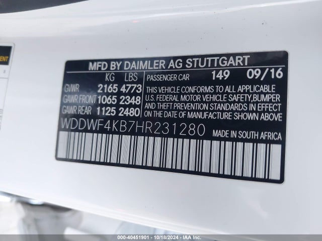 WDDWF4KB7HR231280 Mercedes-Benz C 300