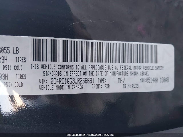 2C4RC1GG3JR256681 Chrysler Pacifica Limited