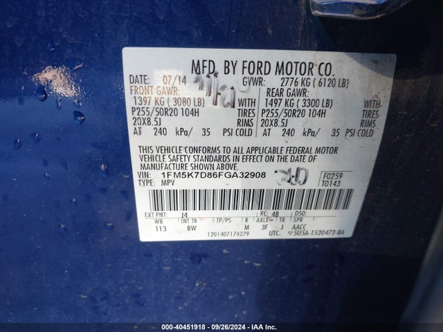 Ford EXPLORER XLT 2015 1FM5K7D86FGA32908 Image 9
