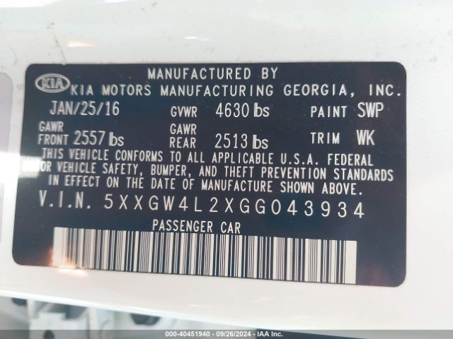 5XXGW4L2XGG043934 KIA Optima Sx Turbo