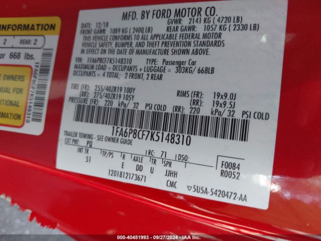 1FA6P8CF7K5148310 Ford Mustang Gt Premium