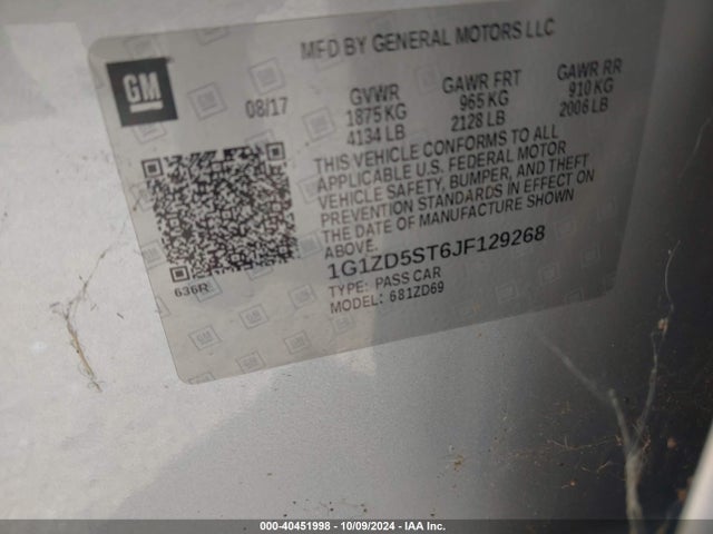 Chevrolet MALIBU LT 2018 1G1ZD5ST6JF129268 Image 9