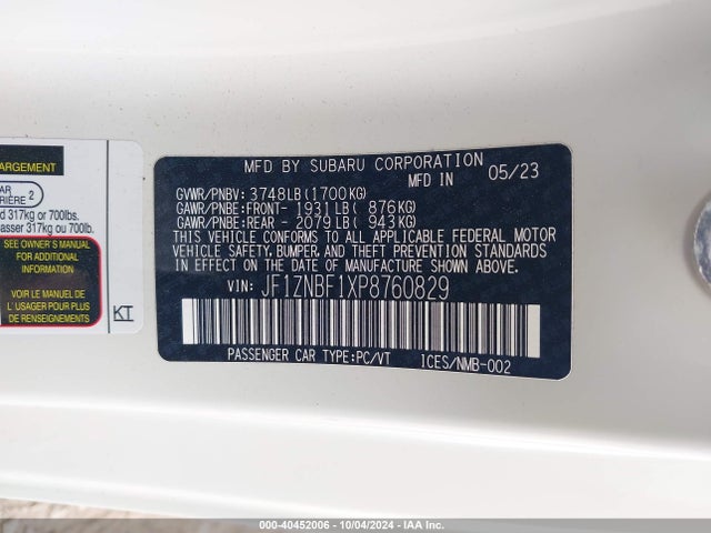 JF1ZNBF1XP8760829 Toyota Gr86 Premium