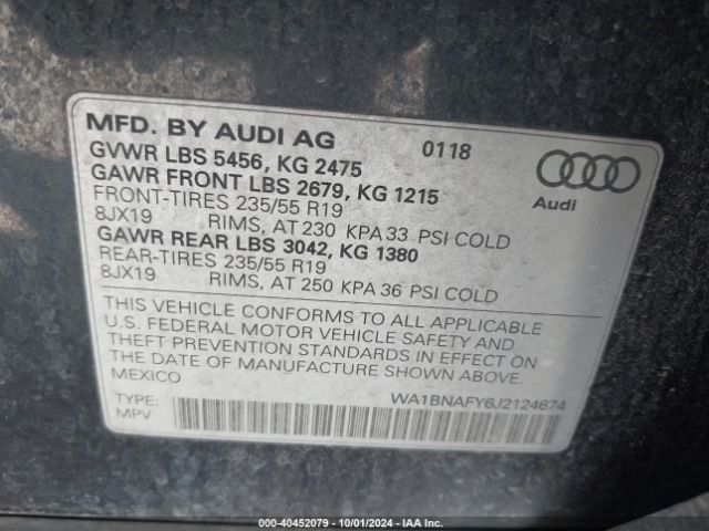 WA1BNAFY6J2124674 Audi Q5 2.0t Premium/2.0t Tech Premium