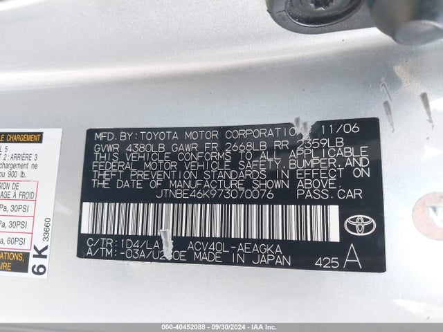 Продаж на аукціоні авто 2007 Toyota Camry Xle, vin: JTNBE46K973070076, номер лоту: 40452088