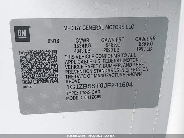 Chevrolet Malibu 1ls 2018 1G1ZB5ST0JF241604 Image 9