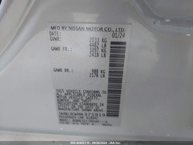 1N4BL4CW4RN375919 Nissan Altima Sr Intelligent Awd