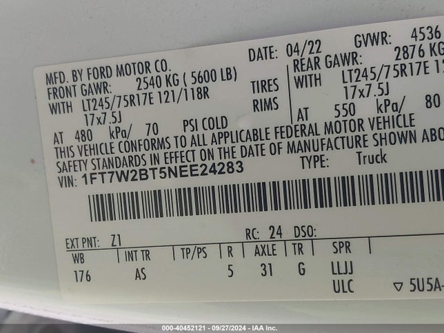 Ford F-250 Xl 2022 1FT7W2BT5NEE24283 Image 9