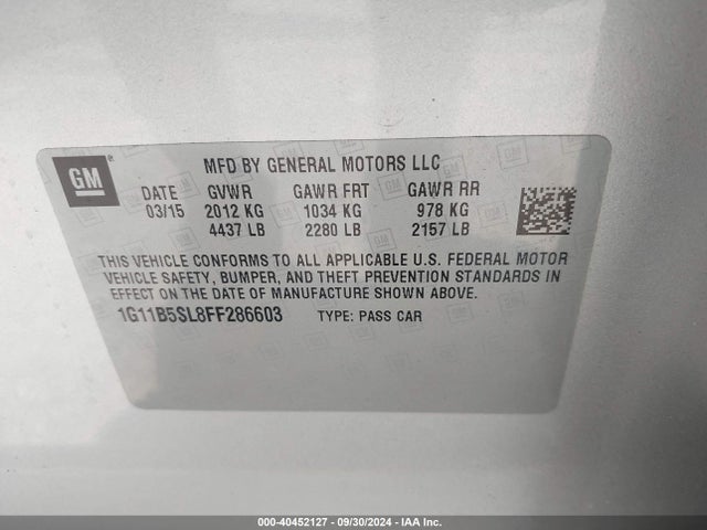 Chevrolet MALIBU LS 2015 1G11B5SL8FF286603 Image 9