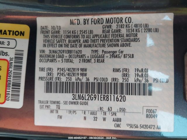 3LN6L2G91ER811620 Lincoln MKZ