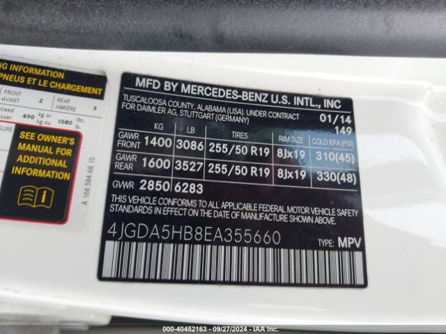 4JGDA5HB8EA355660 Mercedes-Benz Ml 350 4matic