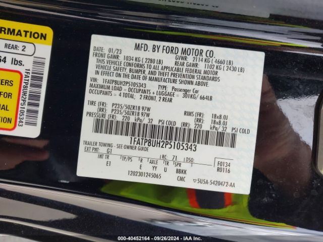 1FATP8UH2P5105343 Ford Mustang Ecoboost Premium