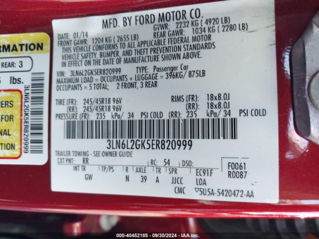 3LN6L2GK5ER820999 Lincoln MKZ