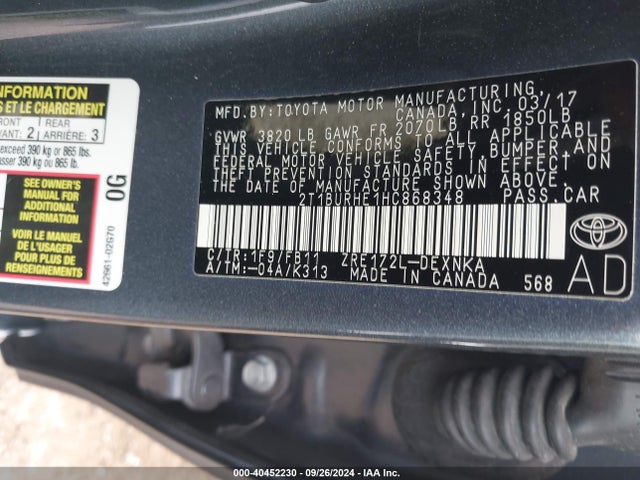 Toyota COROLLA LE 2017 2T1BURHE1HC868348 Image 9