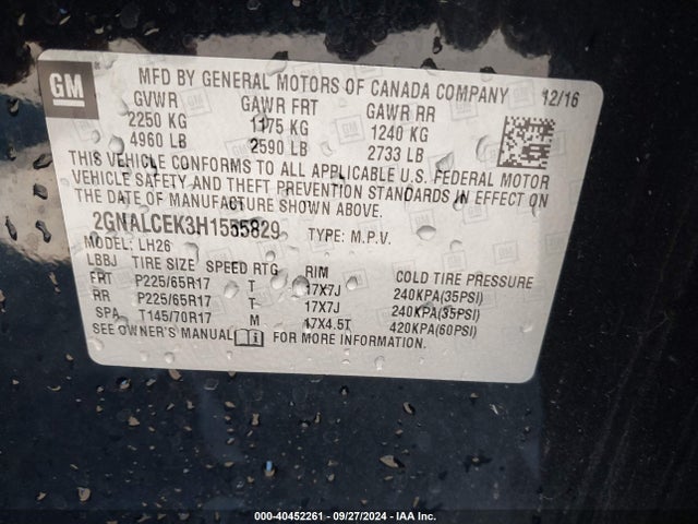 Chevrolet EQUINOX LT 2017 2GNALCEK3H1555829 Image 9
