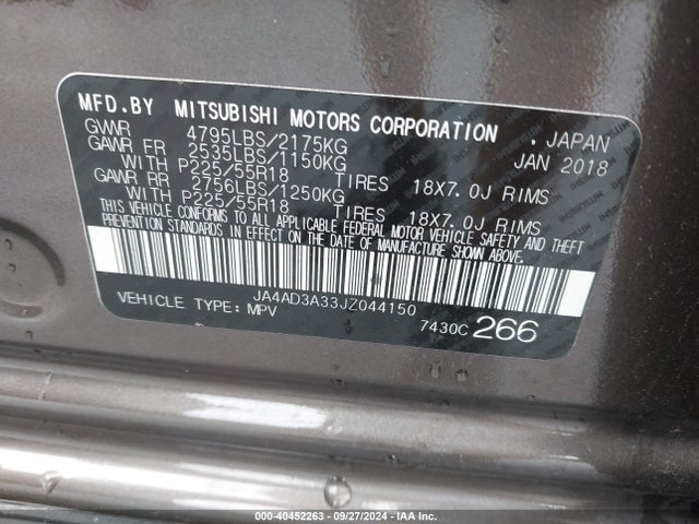 2018 MITSUBISHI OUTLANDER JA4AD3A33JZ044150 Photo 8