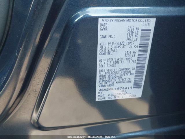 5N1AR2MNXFC674414 Nissan Pathfinder Platinum