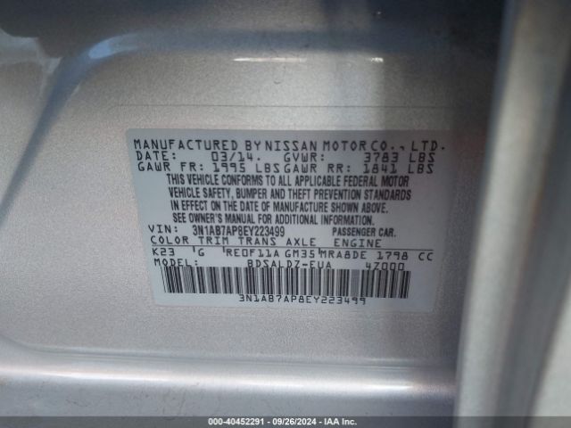 3N1AB7AP8EY223499 Nissan Sentra Fe+ S/fe+ Sv/s/sl/sr/sv