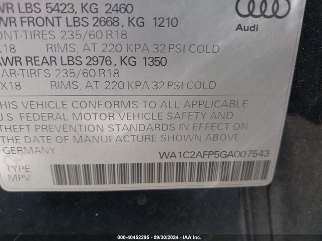 Audi Q5 2.0t Premium 2016 WA1C2AFP5GA007543 Image 9