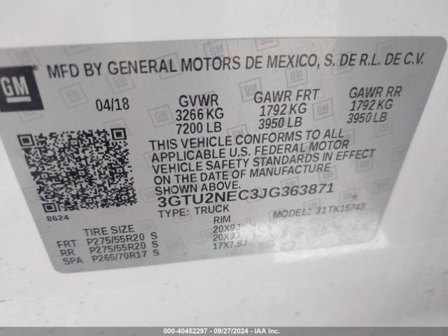 3GTU2NEC3JG363871 GMC Sierra 1500 Slt