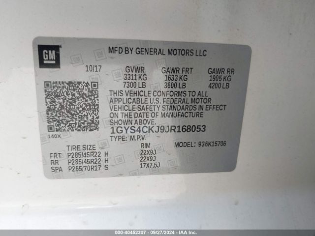 1GYS4CKJ9JR168053 Cadillac Escalade Premium Luxury