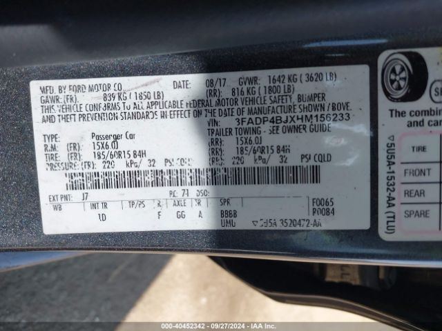 3FADP4BJXHM156233 Ford FIESTA SE