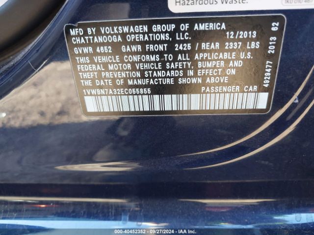 1VWBN7A32EC055855 Volkswagen Passat 2.0l Tdi Se