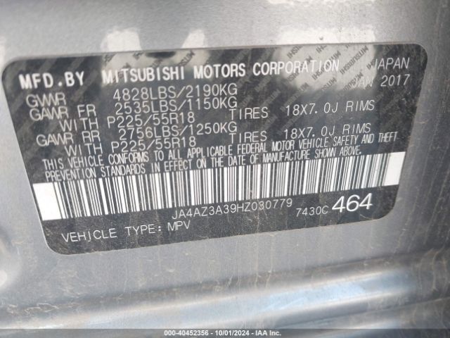 JA4AZ3A39HZ030779 Mitsubishi Outlander Se/sel