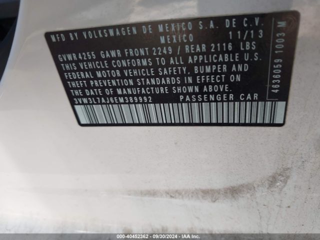 3VW3L7AJ6EM389992 Volkswagen Jetta 2.0l Tdi