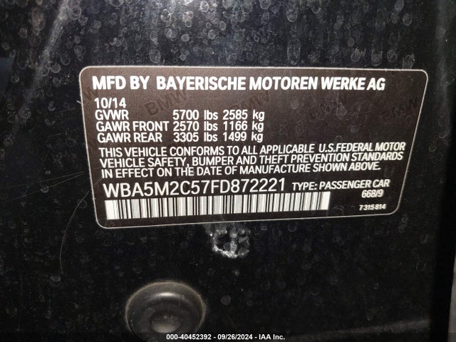 BMW 535i Gran Turismo 2015 WBA5M2C57FD872221 Image 9