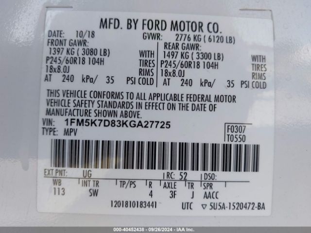 2019 FORD EXPLORER 1FM5K7D83KGA27725 Photo 8