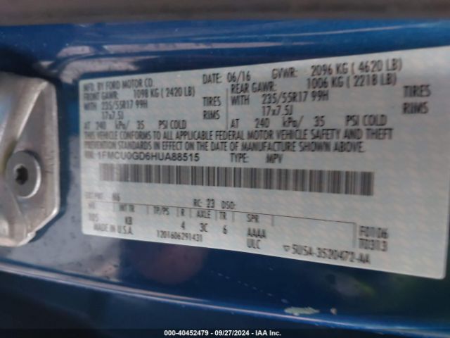 1FMCU0GD6HUA88515 Ford ESCAPE SE