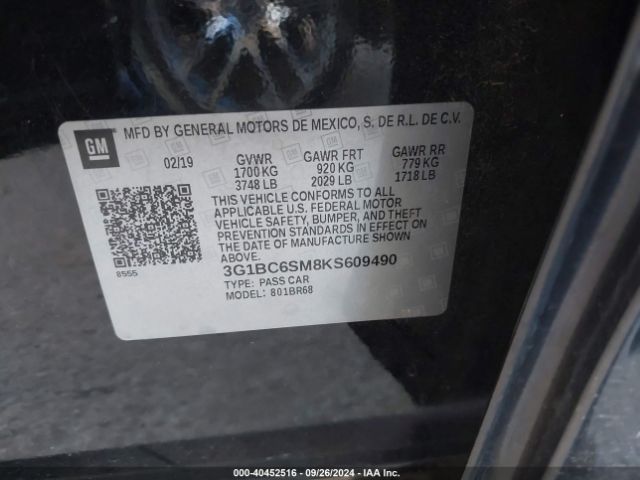 3G1BC6SM8KS609490 Chevrolet CRUZE LS