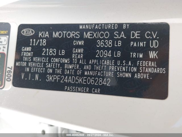 3KPF24AD5KE062842 KIA FORTE FE