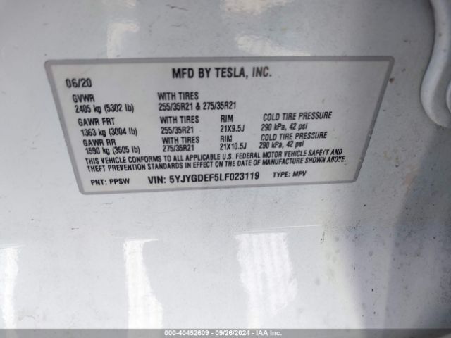 5YJYGDEF5LF023119 Tesla Model Y Long Range Dual Motor All-wheel Drive/performance Dual Motor All-wheel Drive