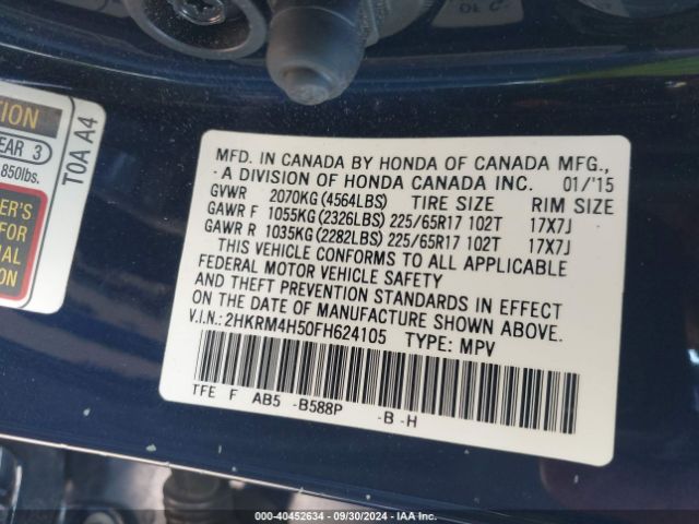 2HKRM4H50FH624105 Honda CR-V EX