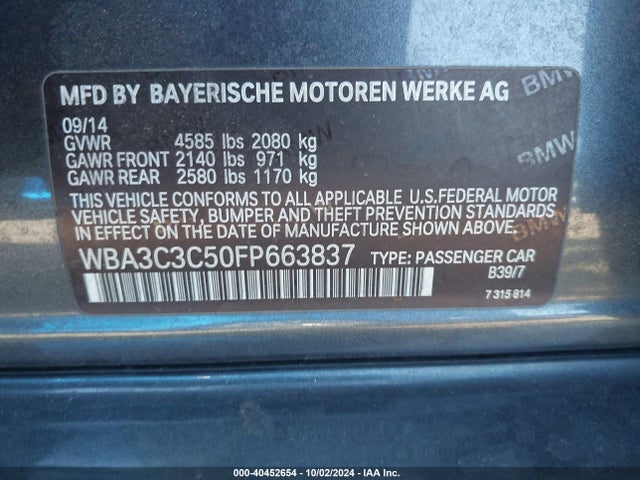 BMW 320i Xdrive 2015 WBA3C3C50FP663837 Image 9