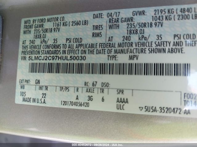 5LMCJ2C97HUL50030 Lincoln MKC SELECT