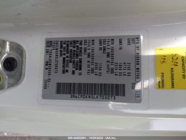 3N6CM0KN5LK705073 Nissan Nv200 Compact Cargo Sv Xtronic Cvt