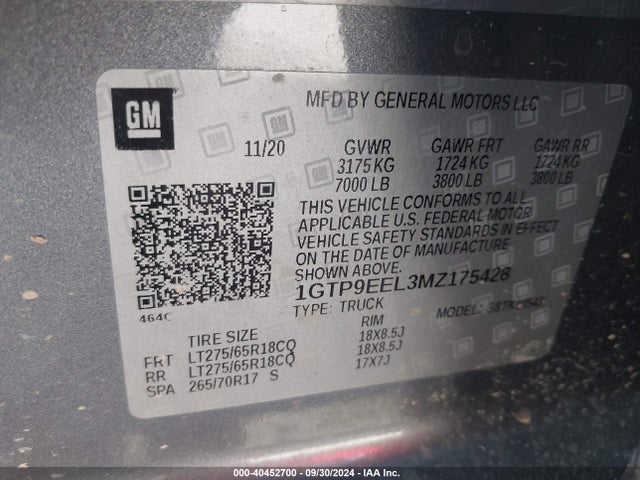 1GTP9EEL3MZ175428 GMC SIERRA 1500