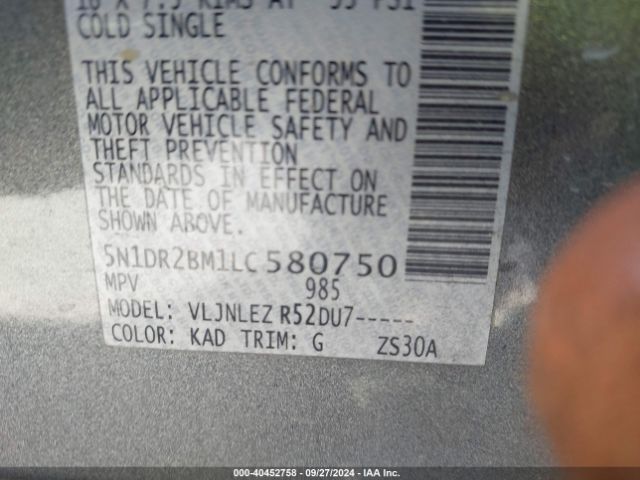 5N1DR2BM1LC580750 Nissan Pathfinder Sv 4wd
