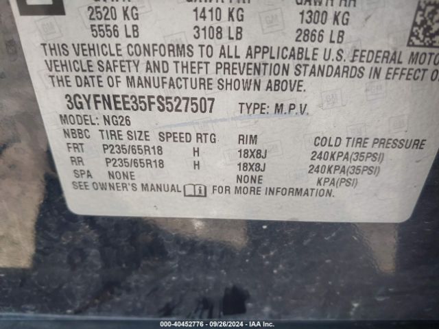 3GYFNEE35FS527507 Cadillac Srx Luxury Collection