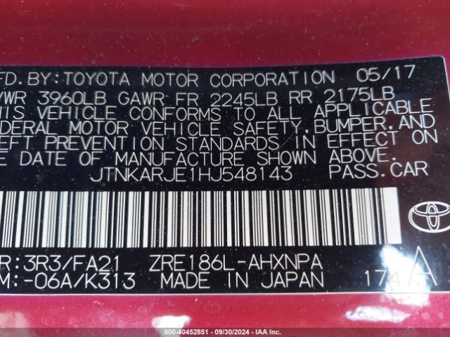 JTNKARJE1HJ548143 Toyota COROLLA IM