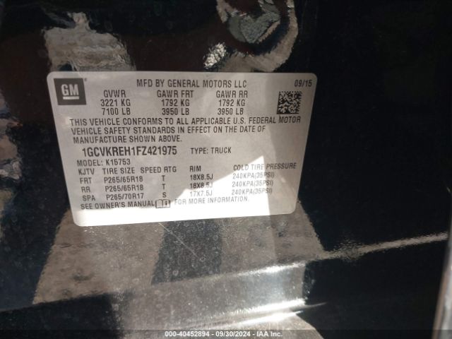 1GCVKREH1FZ421975 Chevrolet Silverado 1500 1lt