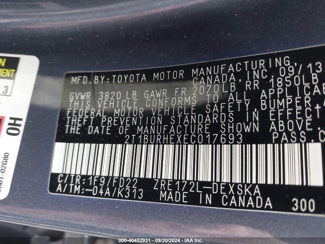 Toyota Corolla S Plus 2014 2T1BURHEXEC017693 Image 9